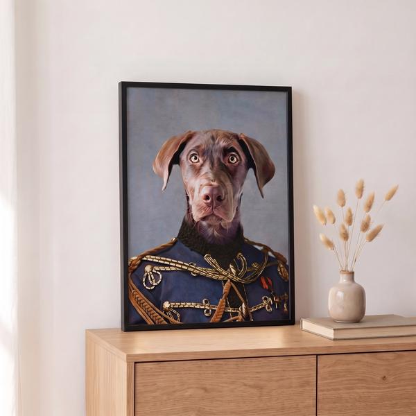 Renaissance portret in een zwarte lijst op een dressoir